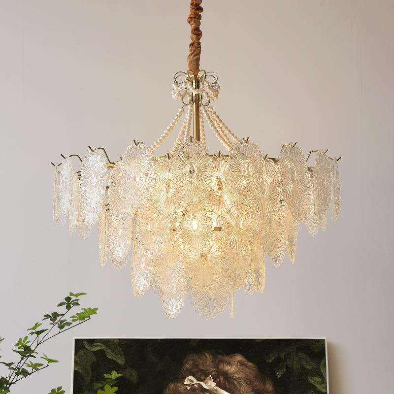 奶油风客厅吊灯法式珍珠装饰玻璃简约浪漫轻奢温馨主卧室餐厅灯具