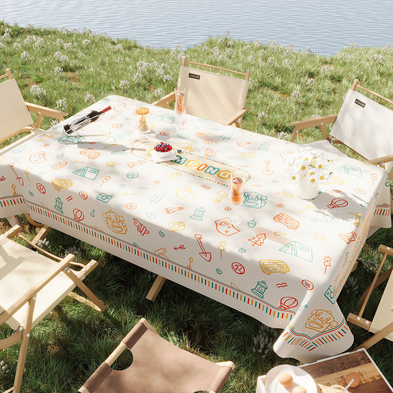 速发户外露营桌布隔餐防水防晒野营烧布野热折叠茶几防油免洗折叠
