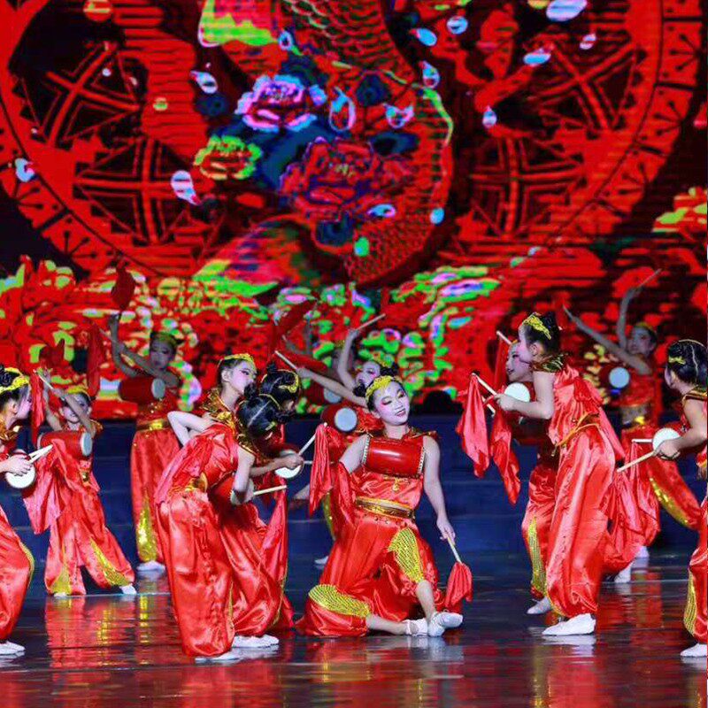 速发元旦儿童庆喜演出服幼儿开门红民族秧歌盛世欢腾舞蹈服腰鼓打