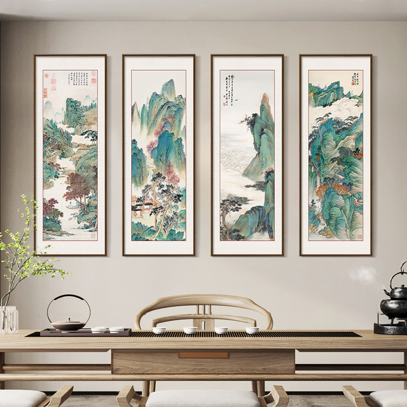 速发四条屏仇英山水画国画中式客厅挂画饰堂沙发背景墙装中画茶室
