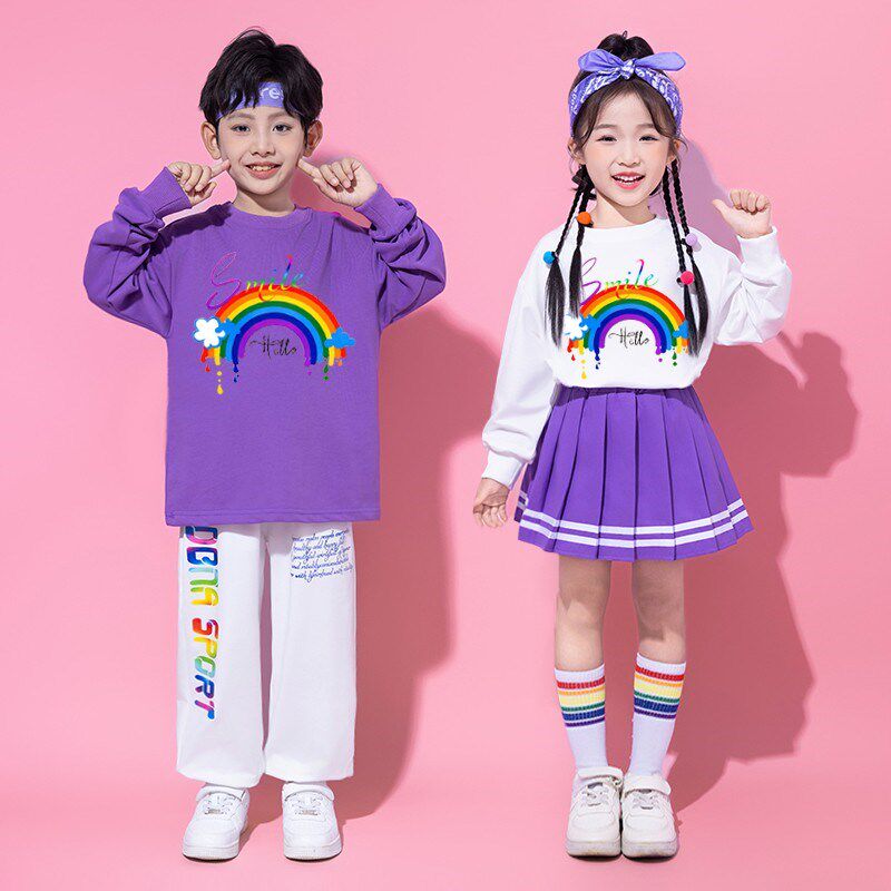 速发少儿啦啦队演出表紫色小学生运动会开幕式服装团体班服幼儿园