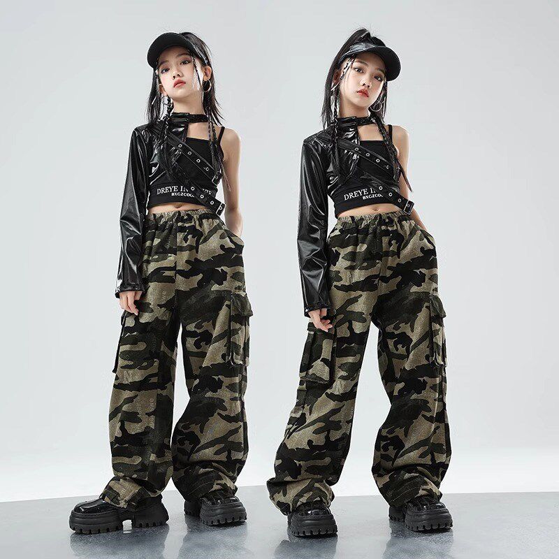 速发少儿爵士舞服装单J皮衣A装露脐袖套ZZ街舞演出服孩舞蹈酷