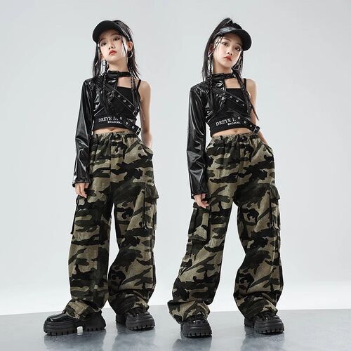 速发少儿爵士舞服装单J皮衣A装露脐袖套ZZ街舞演出服孩舞蹈酷