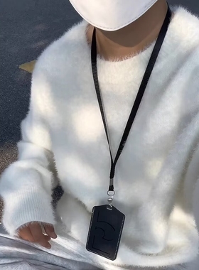 欧洲站水貂毛cleanfit软糯圆领毛衣男秋冬季慵懒风高级感宽松针织