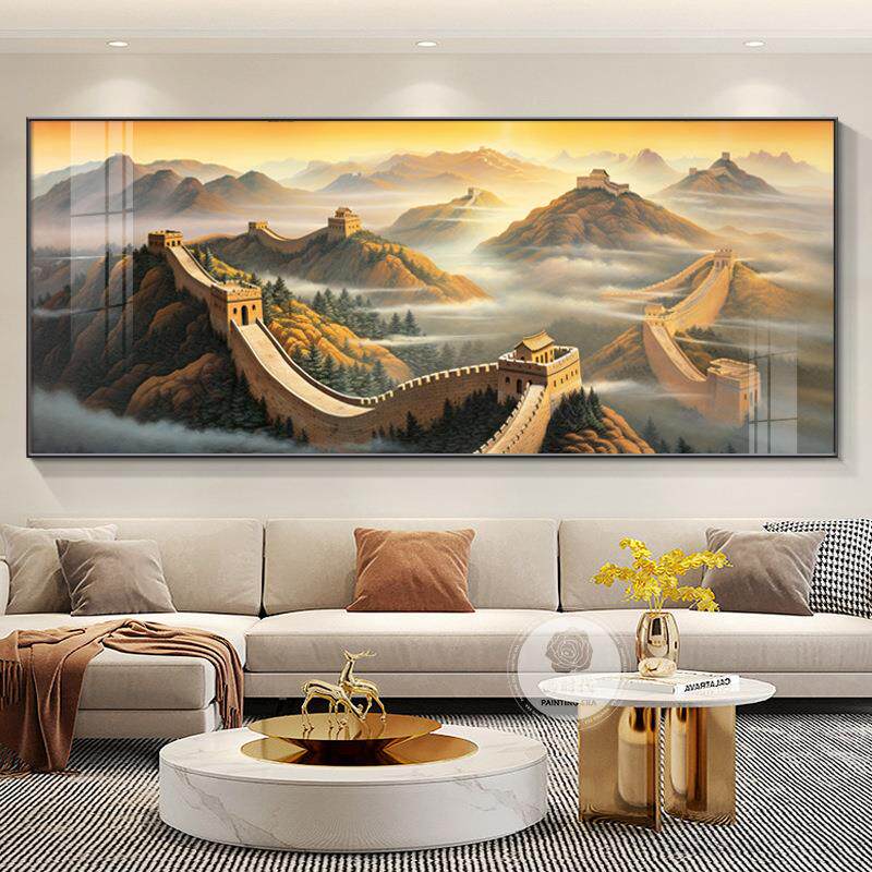 靠山领导背景墙山水画装饰画办公室挂画客厅图画沙发万里长城壁画