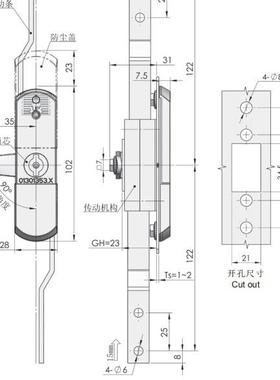 工业天锁连地杆锁拉杆锁动齿条锁气柜门锁M传S电820
