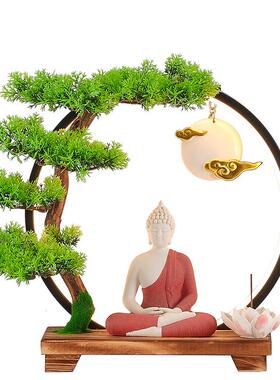 新中式创如佛祖主来摆件玄家关释迦摩WPC尼意倒流香迎客松居禅意