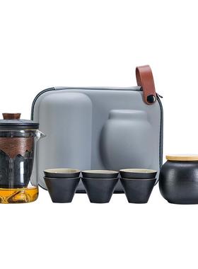 玻璃旅行茶具人携式快客杯个随身包套户便外FZP装功夫茶杯泡茶壶