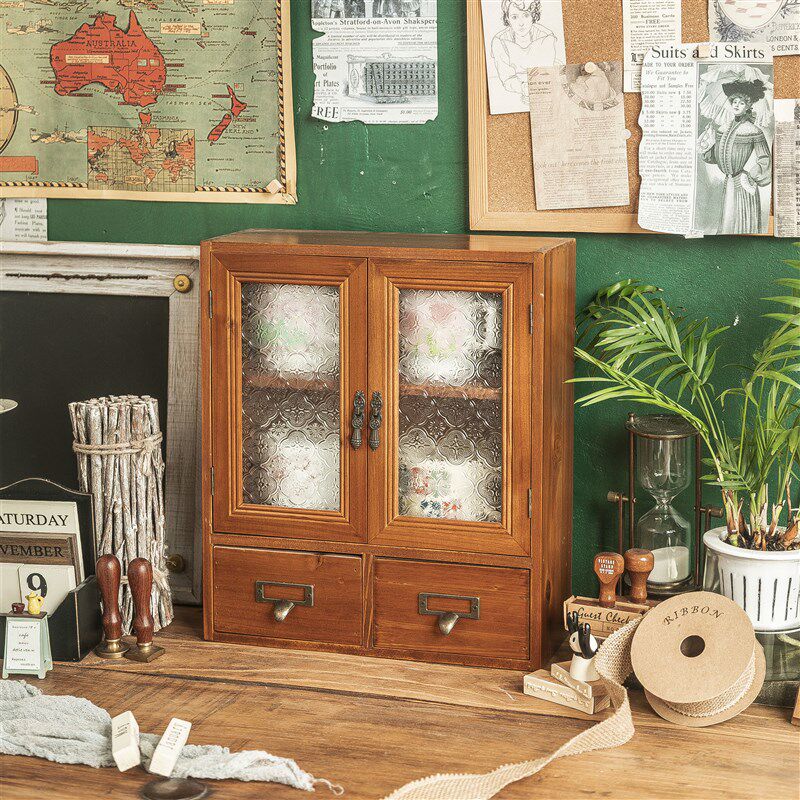 杯子收纳架桌面置物架马克杯双层收纳盒水杯木质R玻璃抽屉茶杯防