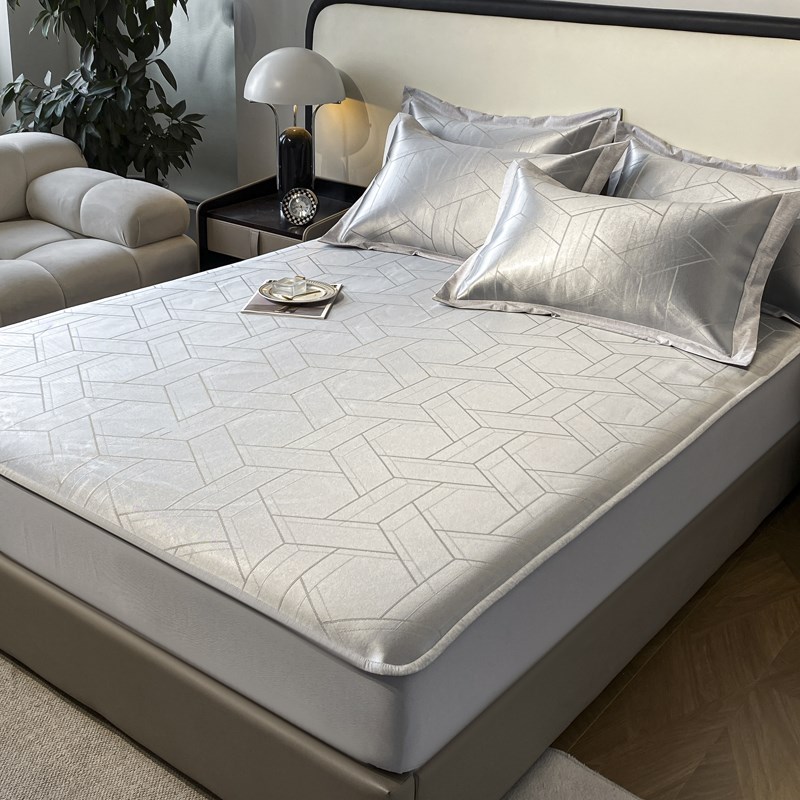 高档冰丝凉席三件套可水p洗夏季冰丝席子折叠式1.8m床笠款空调软