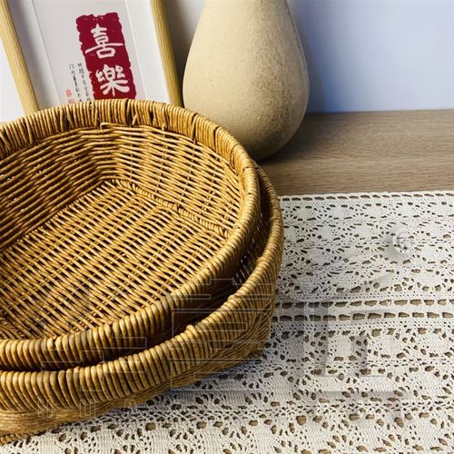 W330【买二送一】圆形杂色收纳篮创G意复古家用纯手工织筐零食筐