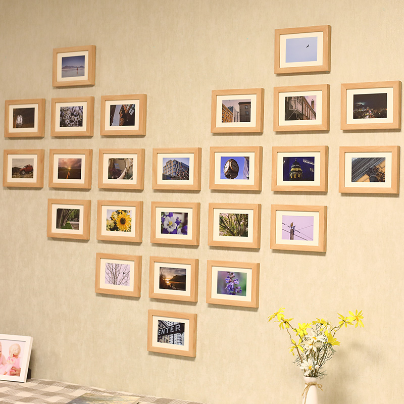 大幅心形创意相框组合照片墙24框46框组合企业文化墙幼.儿园培训