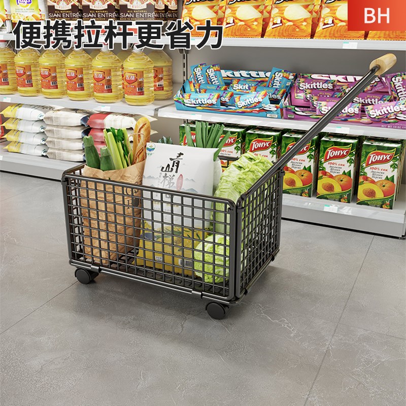 超市购物篮家用买菜小拉车便携z轻便拉杆带轮手推车加厚商场收纳