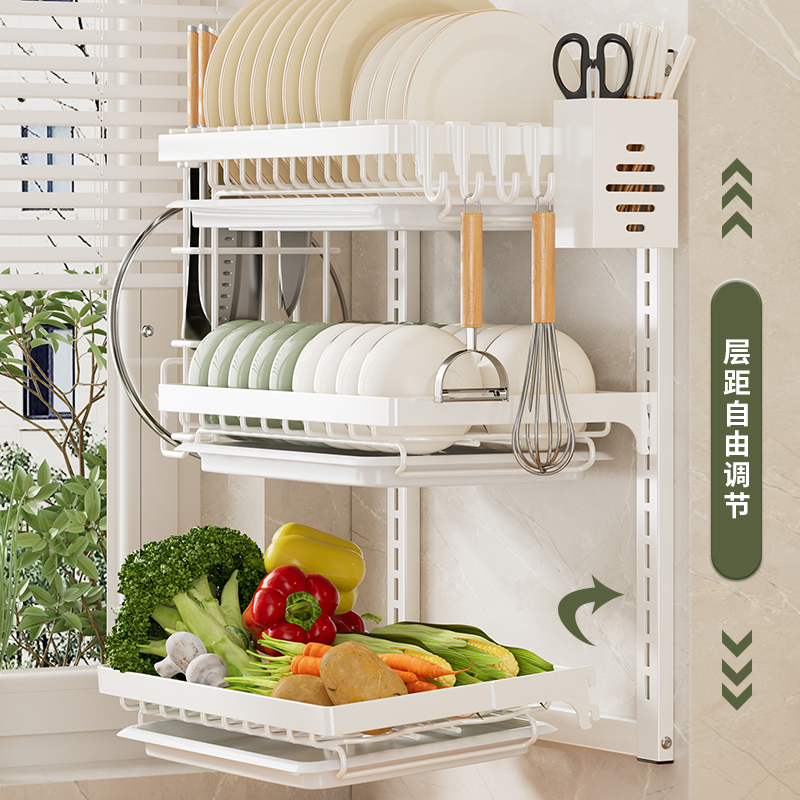碗架沥水架厨房免打孔墙上壁挂式碗碟架收纳层架多T功能碗盘置物