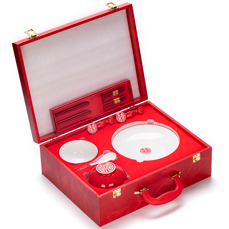 结婚餐具碗碟套装新婚礼物送新人红色盘子K创意礼品送闺蜜陪嫁礼