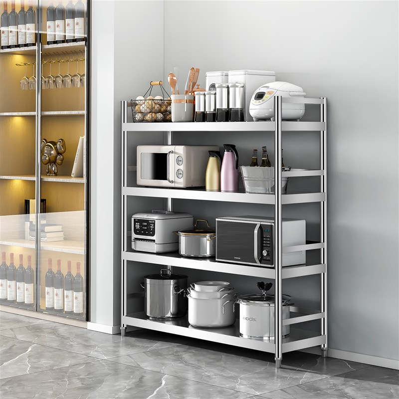 恒润不锈钢厨房置物架落地多层微波炉收纳多功能储V物锅架家用货