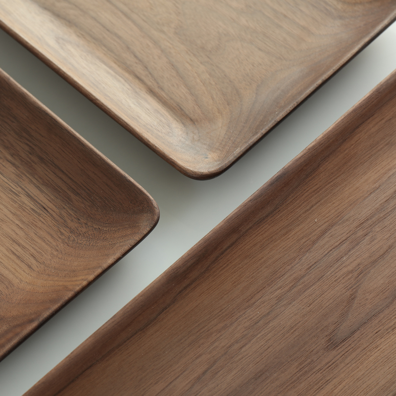 雨木黑胡桃整木长方形托盘 日式果盘H零食碟点心盘小吃盘木质餐