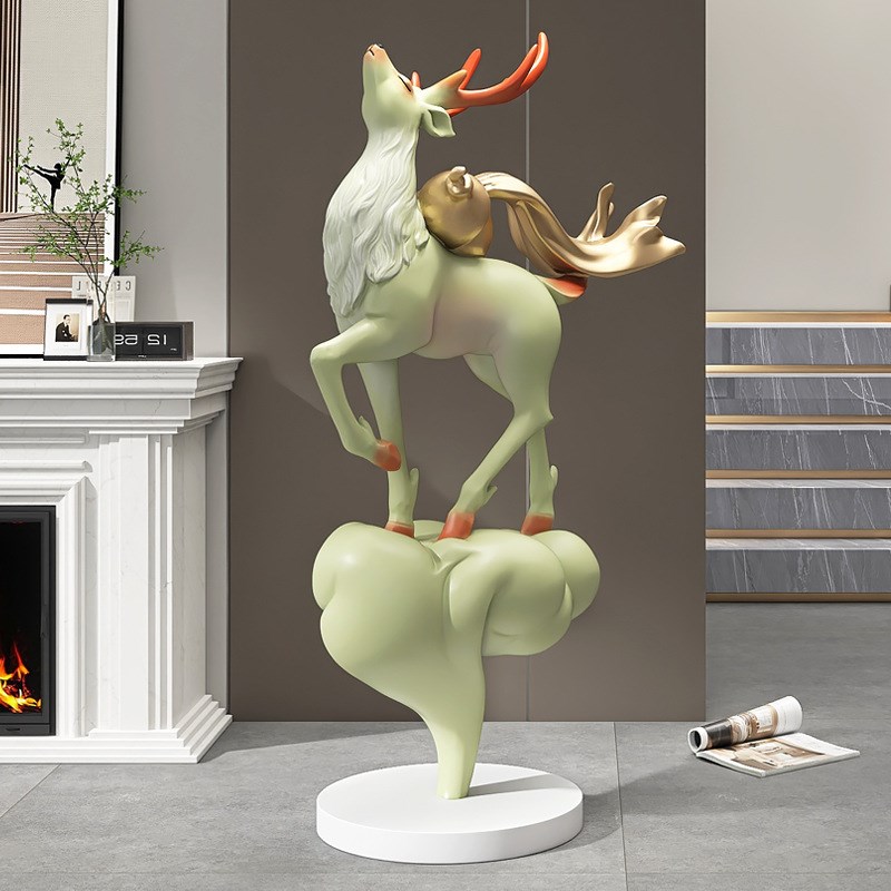 创意中式大型麋鹿客厅落地u摆件轻奢家居装饰品玄关开业乔迁送礼