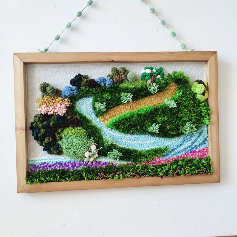 戳戳绣diey手工自制草坪装饰画戳戳乐针毛线画刺绣初学挂画材料包