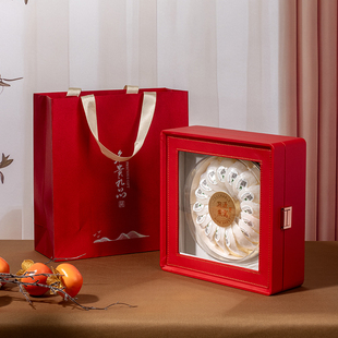 溯源燕窝包装 盒红色高档开窗皮盒100g50克圆形内盒伴手礼品盒空盒