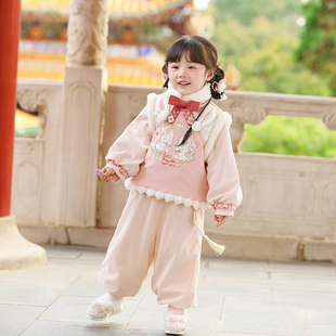 汉服女童冬装小女孩新中式加厚超仙古装新中式日常拜年服裤子套装