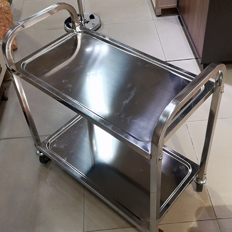 304加厚不锈钢手推餐车二三层周转H车工具移动收碗车酒水送餐车