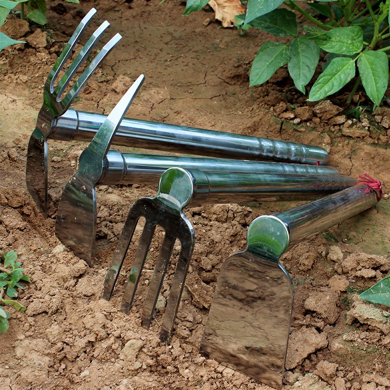 不锈钢园艺工具 锄头三s齿叉锄头鹤嘴锄十字镐户外洋镐四齿锄小镐
