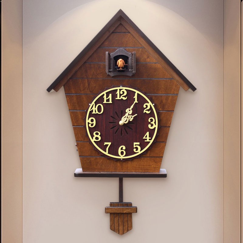 个性钟表实木g挂钟客厅创意布谷鸟挂钟小鸟报时家居时钟卧室儿童