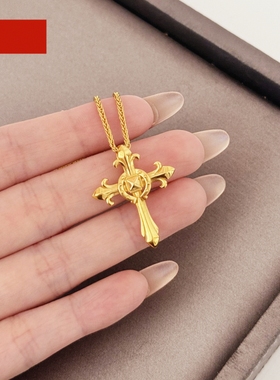 18K金马蹄扣权杖十字架项链生肖