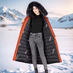 派克羽绒服可拆卸90白鹅绒内胆加长款冬季加厚狐狸毛领女外套大衣