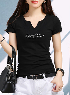 速发黑色领恤设计感小众20装5年新款小VT半袖大码上衣2打底衫