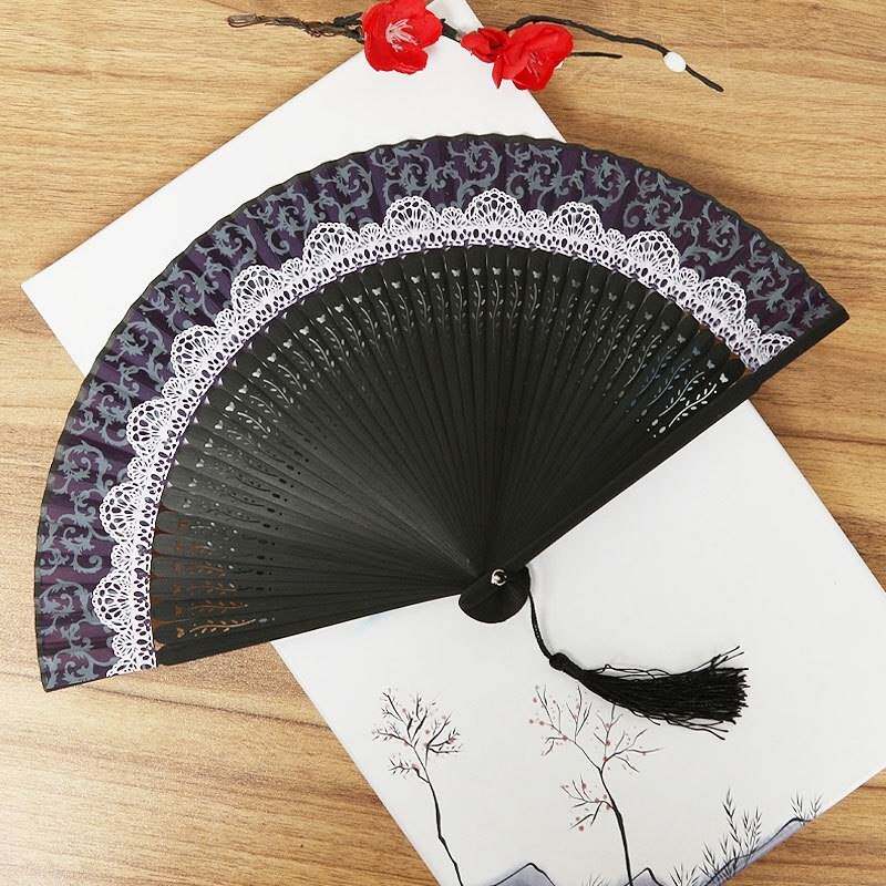 速发厂家好看巧古风扇子复古蕾丝中边绢扇新花式国风古代折扇小的