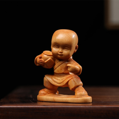 速发崖极木雕人物林把件禅意雕刻少手和尚咏春太柏醉拳功夫小子车
