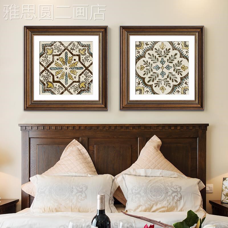 速发美式抽卧室床头装饰画复古象花挂纹壁画餐厅饭厅背景墙画图片