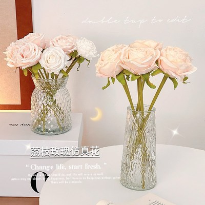 速发假花玫瑰花间饰客厅餐桌房摆卧室桌面装设摆件永生花干花花束