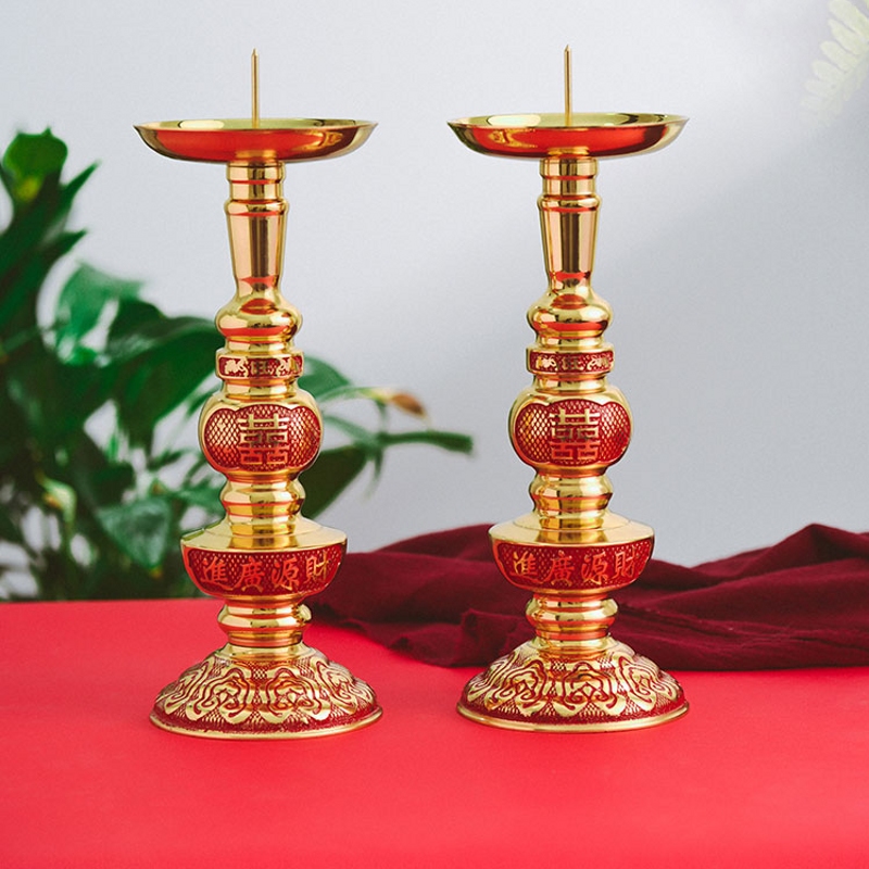 速发婚1纯铜台婚庆嫁妆可拆烛台房福铜喜0寸蜡台一对烛台招财
