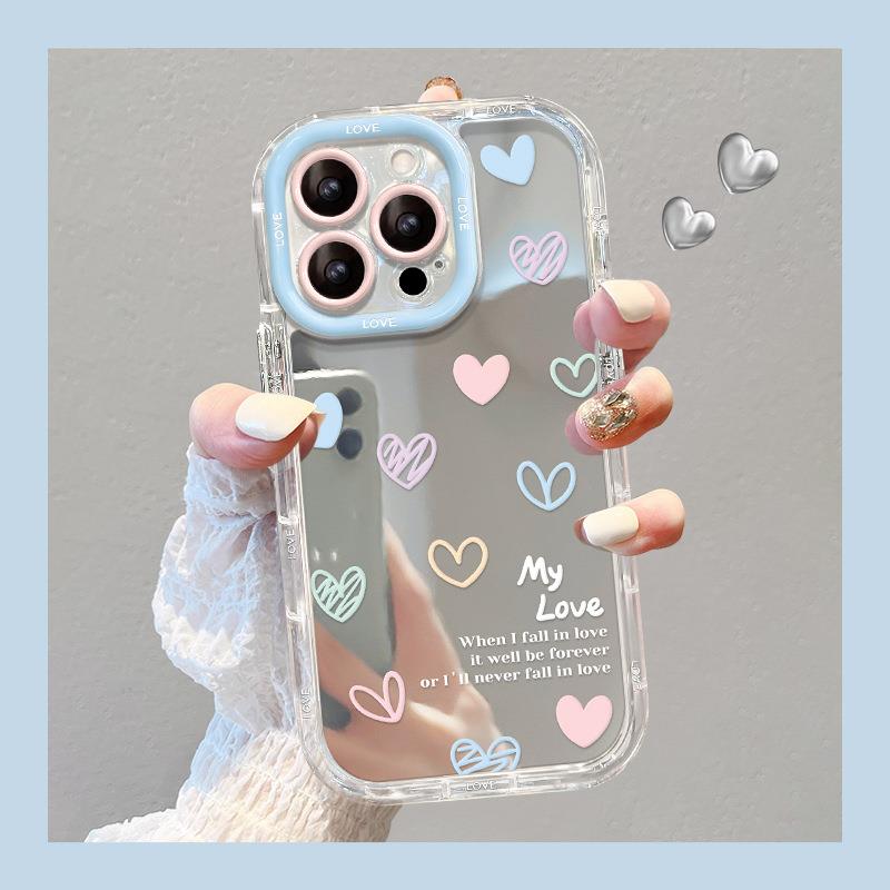 速发适用1壳手机5iph14简约彩色爱心1pro镜面全摔7/8镜头防包