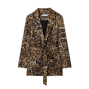 2025ZA秋季新款女装欧美风翻领长袖双排扣饰豹纹西装外套 8640156