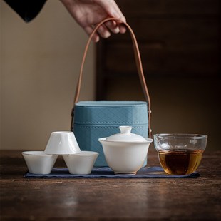 便携式 陶客源羊脂玉白瓷盖碗三杯v公道杯旅行茶具套装 快客杯