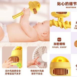 卡通迷你小风 2024唱歌婴儿车摇头风s扇推车无叶八爪鱼室内便携式