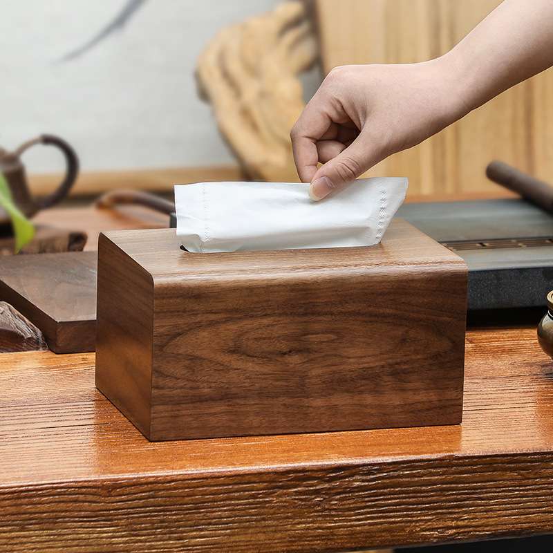 黑胡桃木纸巾盒实木整木抽纸盒客厅家用轻奢高档新中式纸抽盒