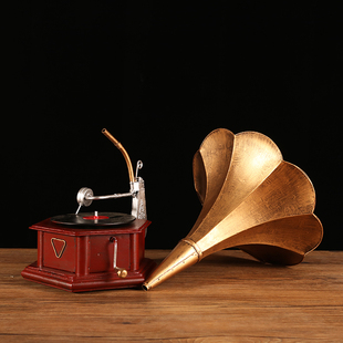 复古老式留声机模型摆件黑胶唱片机家居软装饰摄R影道具客厅装饰