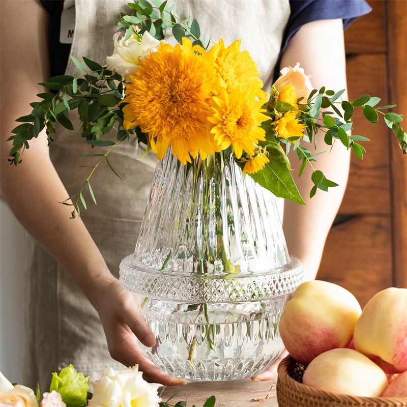 花时间《米迦》轻奢欧式水晶玻璃大口水培鲜花P绿植花瓶大号插花