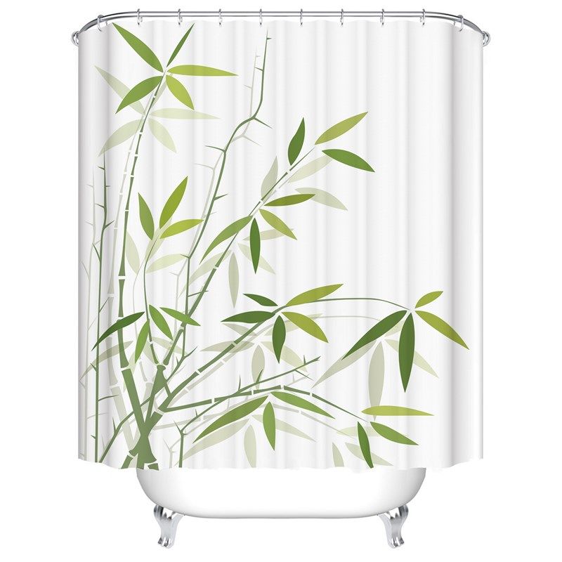 中国风竹子浴帘卫生间涤纶隔断帘干湿分离洗澡帘子中式Z毛竹防水