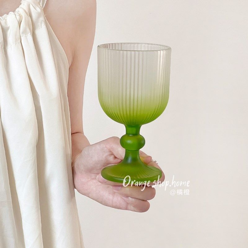 橘橙ins复古竖纹高脚果汁杯水杯雪糕杯磨砂感Q渐变绿香槟杯红酒杯,餐饮具,甜酒/香槟杯,淘宝优惠券,粉丝福利购,淘宝优惠卷