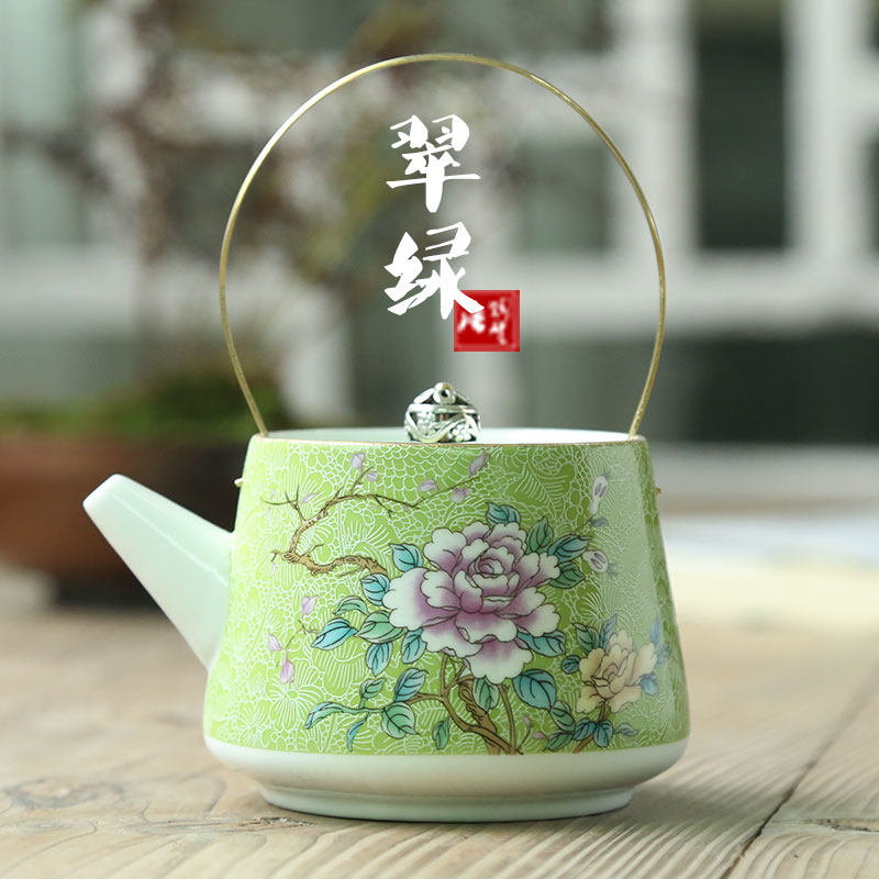 扒花茶壶手d绘粉彩描金茶具提梁壶茶杯品茗杯功夫茶具青花陶瓷茶,餐饮具,茶壶,淘宝优惠券,粉丝福利购,淘宝优惠卷