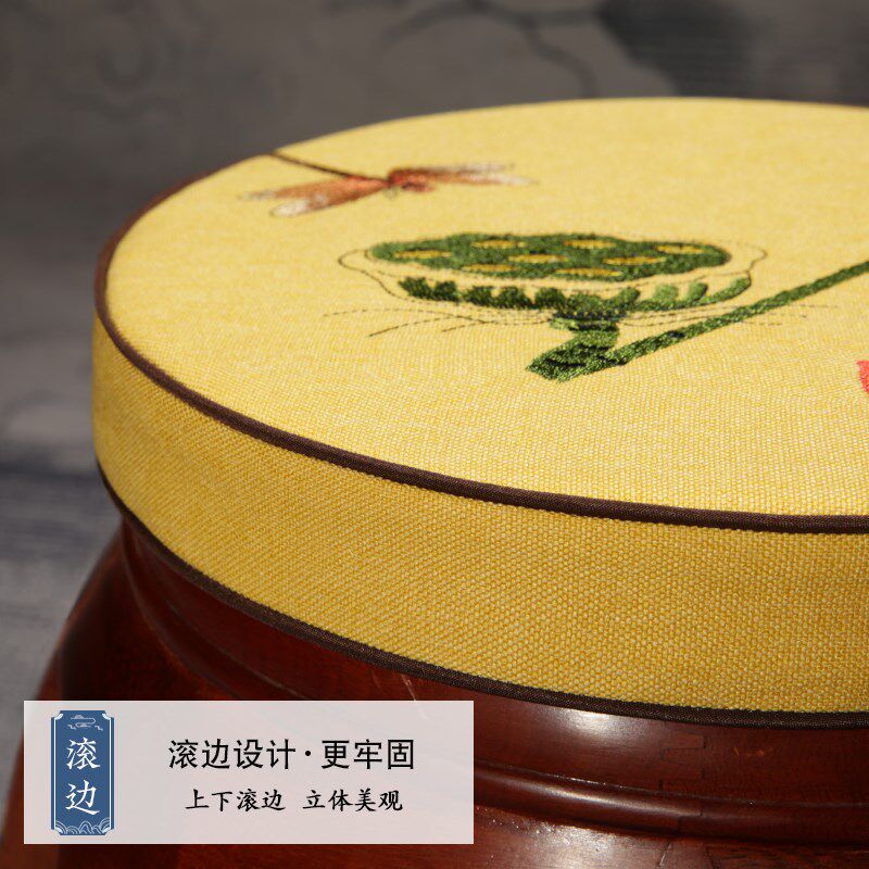 中式红木鼓凳棉麻坐垫实木圆形凳子藤椅垫子海绵乳胶W古筝石墩座