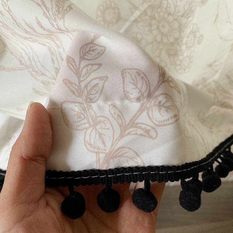 奶油风美式奶茶色提拉帘升降帘窗帘纱帘免打P孔安装短帘半帘门帘