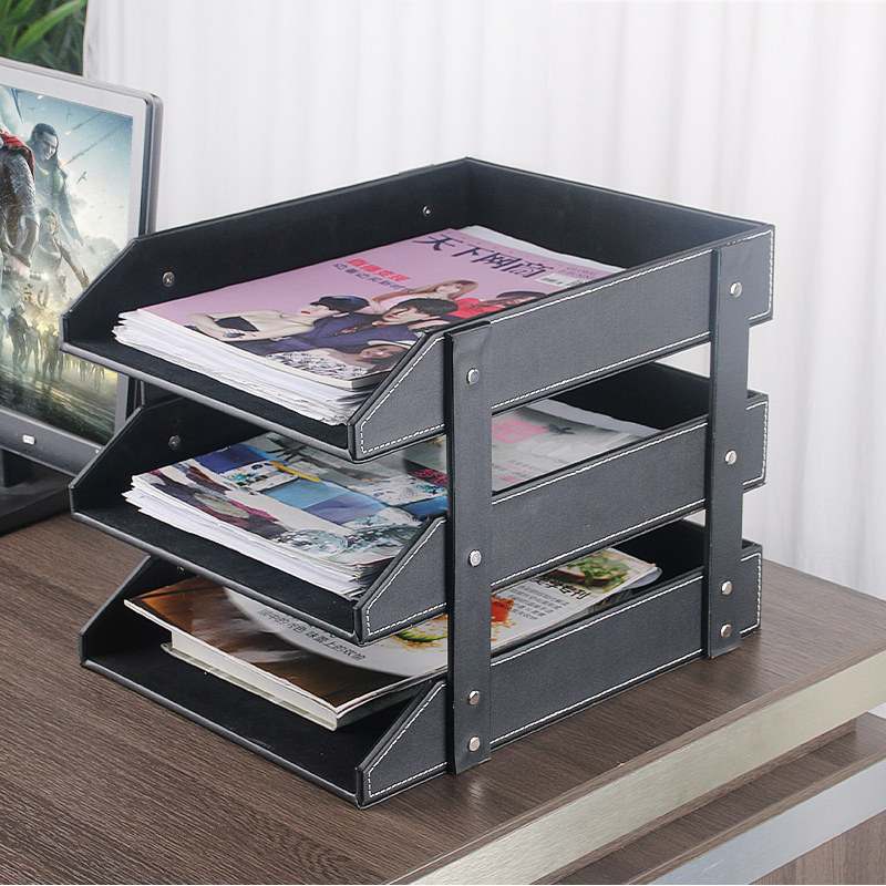 创意皮质桌面文件收纳盒 Au4纸杂志架 办公用品 多层资料盘 书架