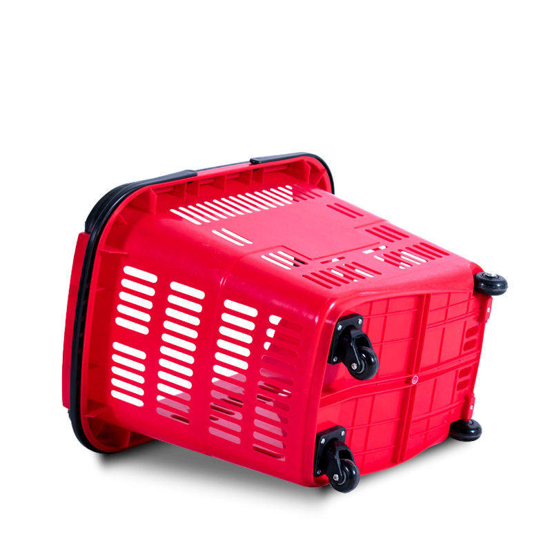 超市购物篮塑料拉n杆式购物车超市专用折叠购物筐带轮买菜